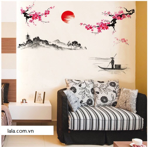 Decal cành đào đỏ